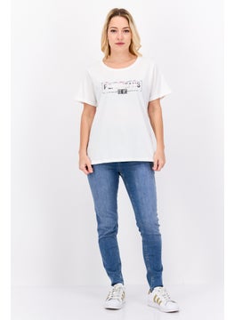 Pepe Jeans Women Crew Neck Short Sleeve Brand Logo T Shirt, White  - Image 4
