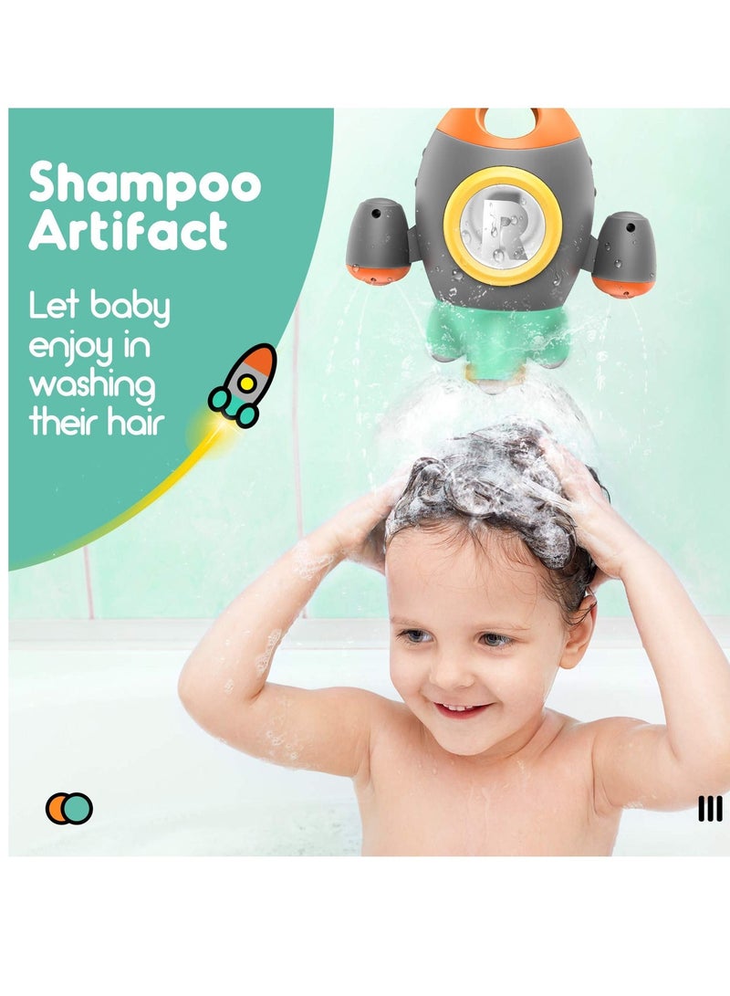 Baby Bath Toys, Space Rocket Rotating Spray Water Toy, Space Rocket Shape Bathtub Toys for Toddlers, Girls and Boys Bath Toys for Toddler (Grey) - Image 3