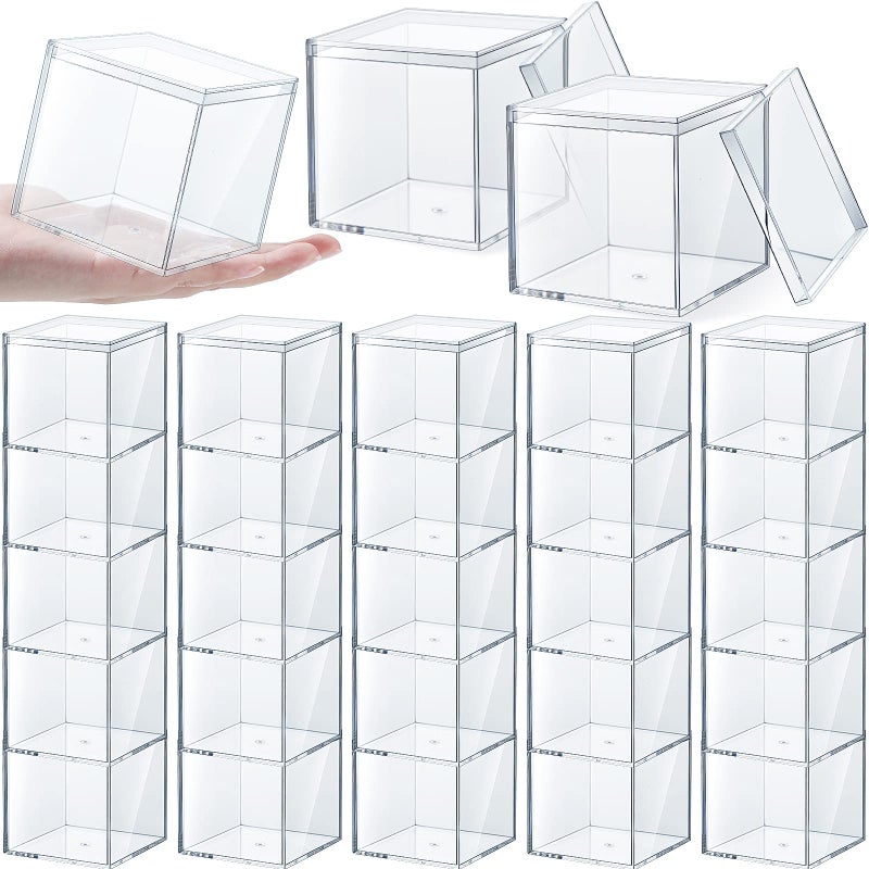 Yulejo Yulejo 30pcs Sturdy Acrylic Storage Boxes Clear Plastic Square Cube Containers with Lid 33 x 33 x 33 Inch for Candy Jewelry Organizer Storage Boxes 