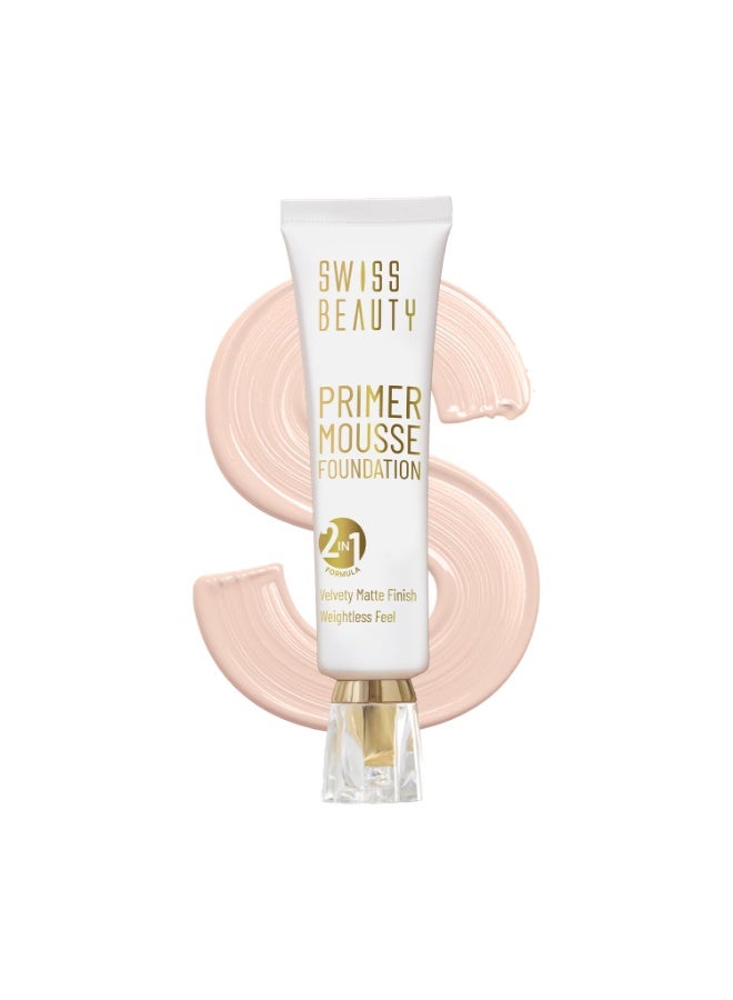Swiss Beauty Primer Mousse Foundation Weightless Smooth & Velvet Touch, Face Makeup, Rose Blush, 30ml - Image 1