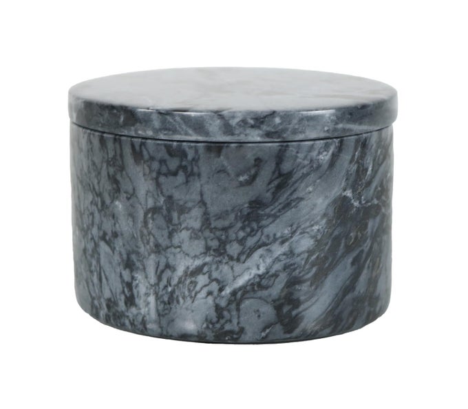 MARBLE SALT CELLAR WITH LID AND WOODEN SPOON 4 HANDCRAFTED SPICE PEPPER HERBS BOX KITCHEN STORAGE CONTAINER BLACK 1 PACK