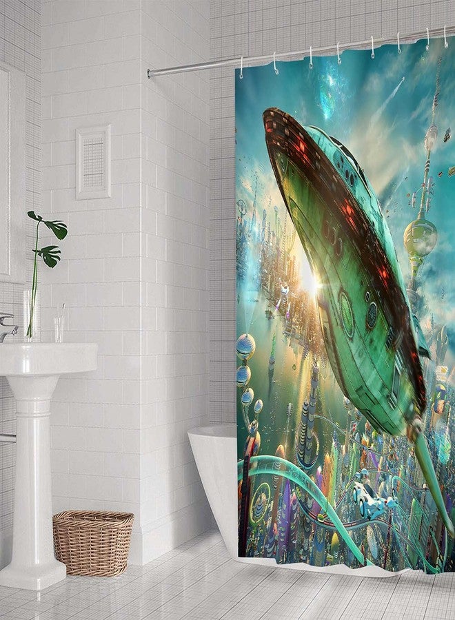 NTETSN Science Fiction Shower Curtain, Futurama Realistic 3D Rocket Planet Teal Spaceship Fabric Bath Curtain, Washable Upgrade for Bathroom Accessories, 72x 72 Inches, YLYYNT992 - Image 4