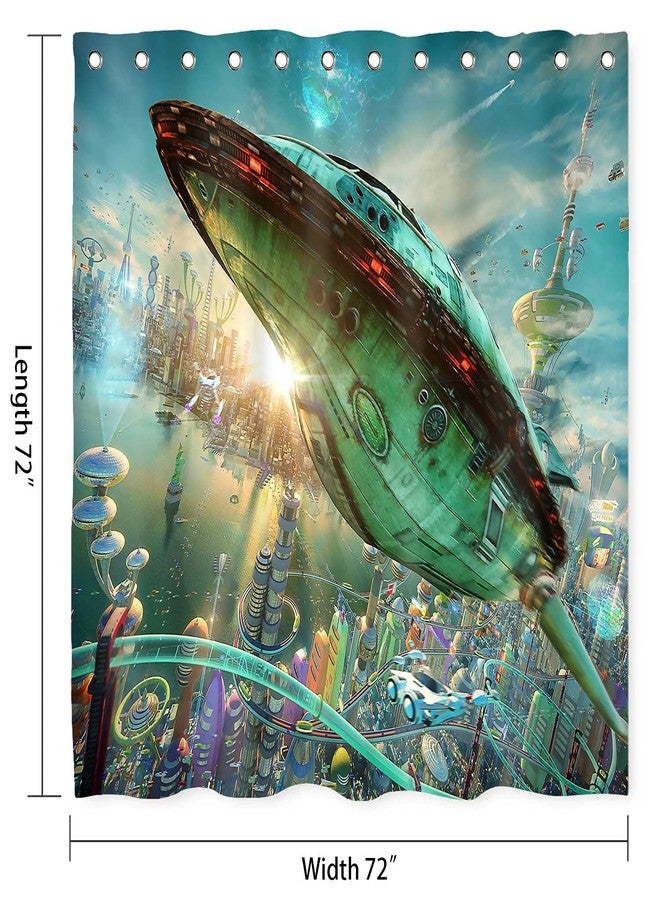 NTETSN Science Fiction Shower Curtain, Futurama Realistic 3D Rocket Planet Teal Spaceship Fabric Bath Curtain, Washable Upgrade for Bathroom Accessories, 72x 72 Inches, YLYYNT992 - Image 2