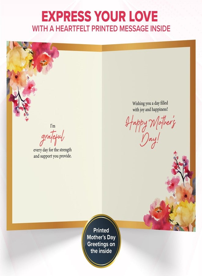Decorably Gold Foiled and Textured 5x8in Individual Happy Mothers Day Card Set with Ribbon and Floral Designs, Happy Mother's Day Card with Envelope and Stickers, with Printed Message Inside - Image 2