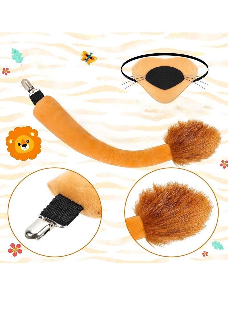 Costume Kit for Kids & Adults - Animal Costume for Boys Girls Adults, Lion Ears Hairband, Tail, Nose, Bowtie & Gloves for Halloween, Cosplay Parties, Stage Performances - Animal Dress-Up Accessories Set(6pcs) - Image 3