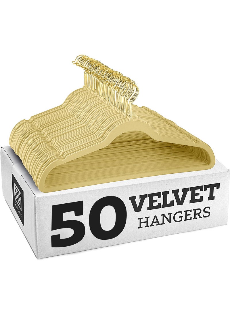 Y&D Beige Golden Hook 50-Piece Flocking Clothes Drying Magic Anti Wrinkle Multi Function Anti Slip Hanger  - Image 1