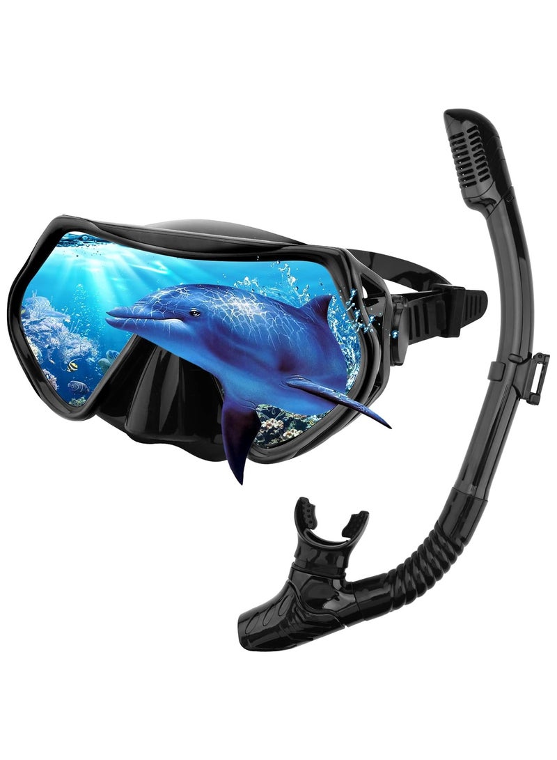 AROAQ Dry Snorkel Set Adults Professional,Anti-fog Diving Mask 180° Panoramic Ultra-Clear Snorkel Mask Anti-leak Diving Tube Set Free Breath Scuba Diving Goggle Adjustable for Men Women - Image 1