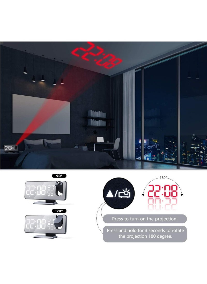 Arabest - Projection Alarm Clock for Bedroom, Digital Alarm Clock with USB Charger, 7.4" Large LED Mirror Display Radio Alarm Clock, Dual Smart Alarm with Projection on Ceiling - Image 1
