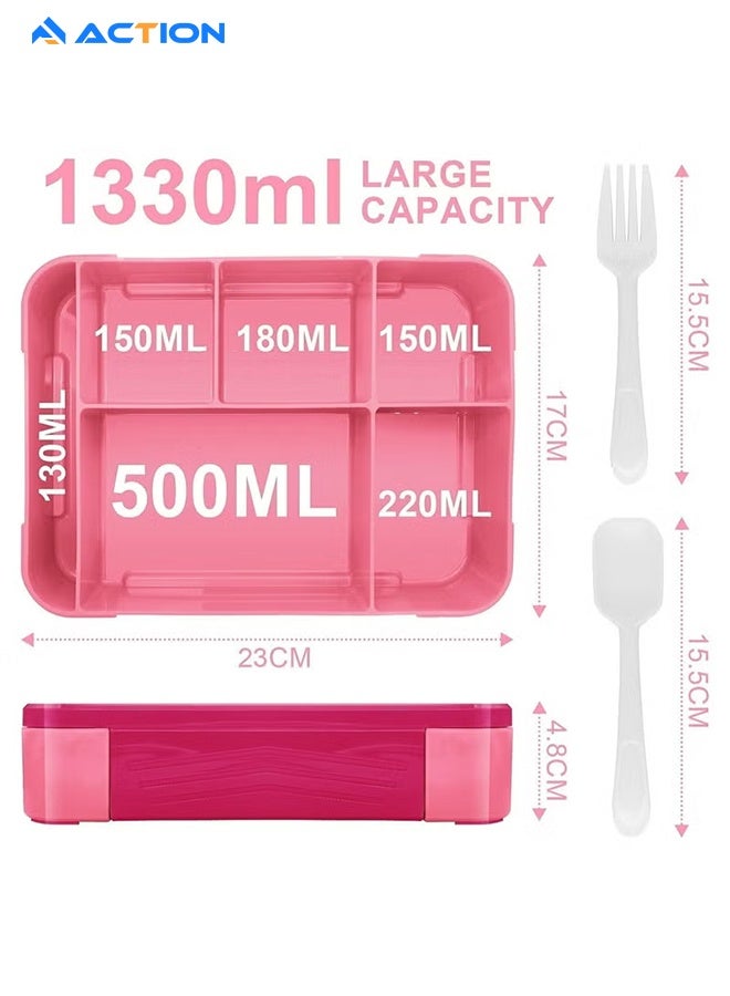 ACTION Lunch Bento Box With Spoon And Fork, Reusable Spoon And Fork, Leakproof Food Container For On The Go Meal, BPA Free Insulated Lunch Box, Toddler/Kids, Pink - Image 3
