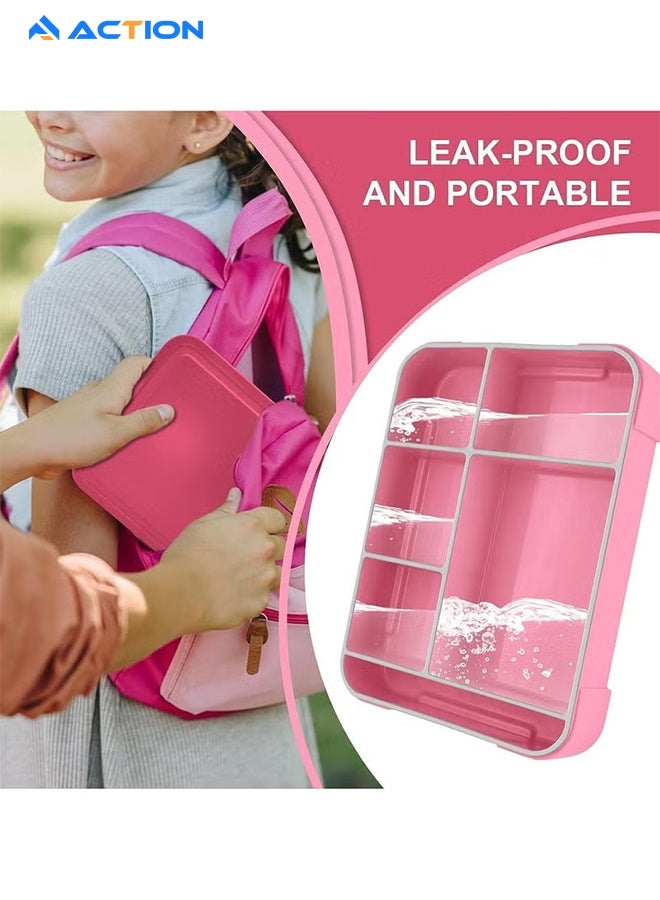 ACTION Lunch Bento Box With Spoon And Fork, Reusable Spoon And Fork, Leakproof Food Container For On The Go Meal, BPA Free Insulated Lunch Box, Toddler/Kids, Pink - Image 4