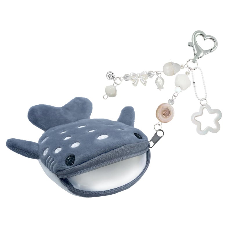 YTYAB Whale Shark Coin Purse Keychain,Cute Plush Change Purse with Zipper Keychain,Kawaii Handmade Wallet Coin Pouches,Heart Star Butterfly Key Chain Bag Charm for Women (Gray) - Image 1