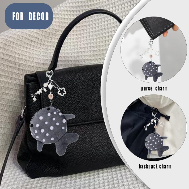 YTYAB Whale Shark Coin Purse Keychain,Cute Plush Change Purse with Zipper Keychain,Kawaii Handmade Wallet Coin Pouches,Heart Star Butterfly Key Chain Bag Charm for Women (Gray) - Image 3