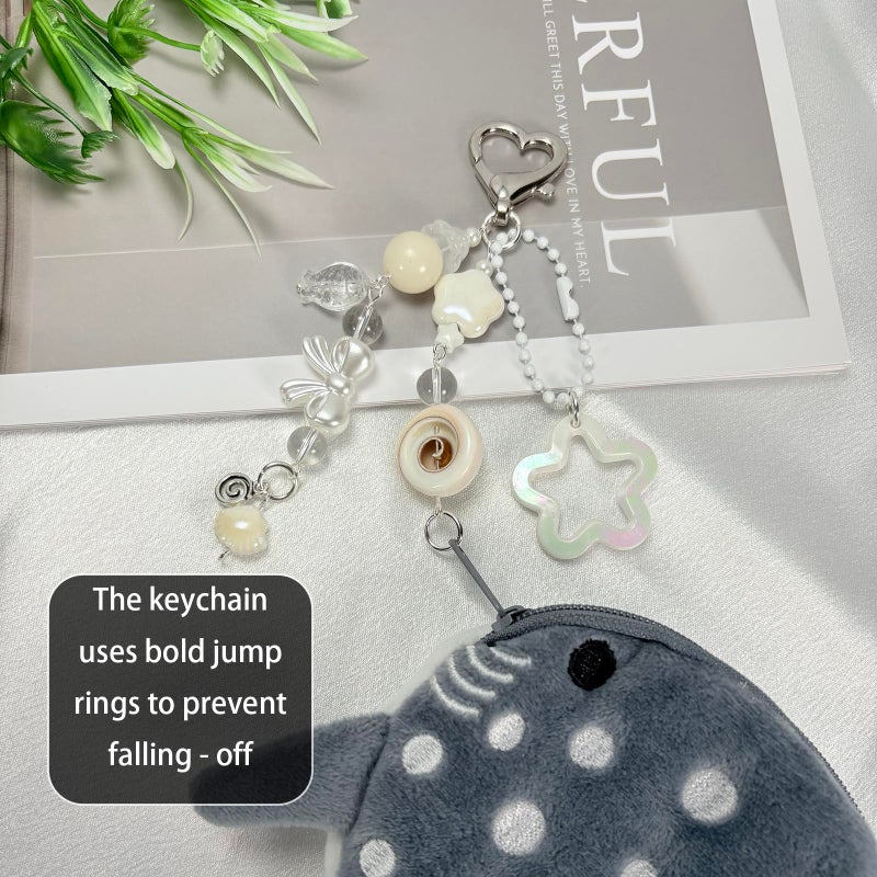 YTYAB Whale Shark Coin Purse Keychain,Cute Plush Change Purse with Zipper Keychain,Kawaii Handmade Wallet Coin Pouches,Heart Star Butterfly Key Chain Bag Charm for Women (Gray) - Image 4