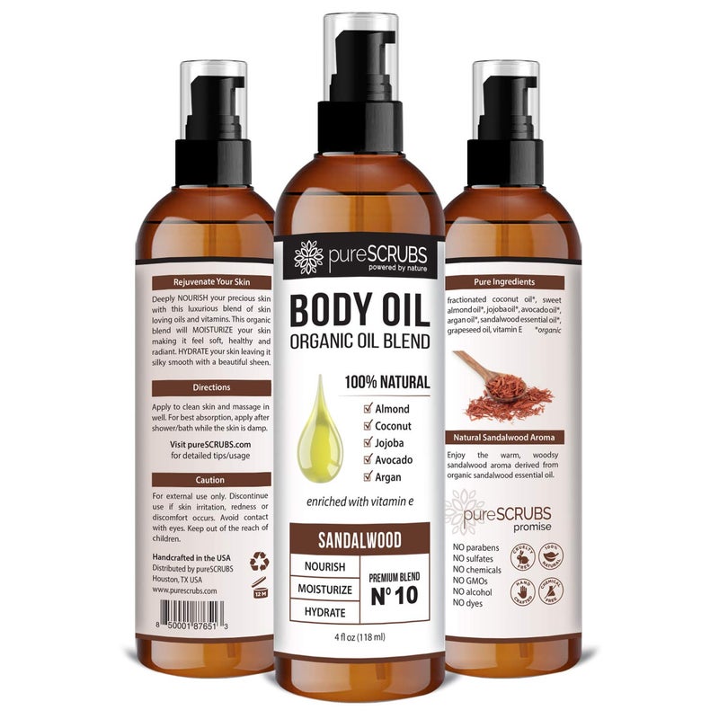 pureSCRUBS Ultra Moisturizing Sandalwood Body Oil Spray For Dry Skin, Massage, Cuticles & More, Organic Blend of Jojoba, Argan, Coconut, Sweet Almond & Avocado Oils Enriched with Vitamin E, Lg 4oz - Image 2
