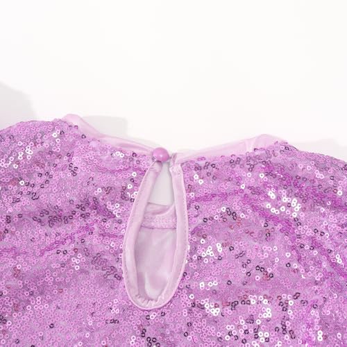 Noomelfish Girls Short Sleeve Sequin Shirts Party Glitter Sparkly Tops Blouse, Light Purple, Size 5-6 Years - Image 5