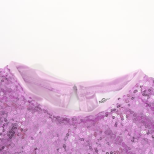 Noomelfish Girls Short Sleeve Sequin Shirts Party Glitter Sparkly Tops Blouse, Light Purple, Size 5-6 Years - Image 4