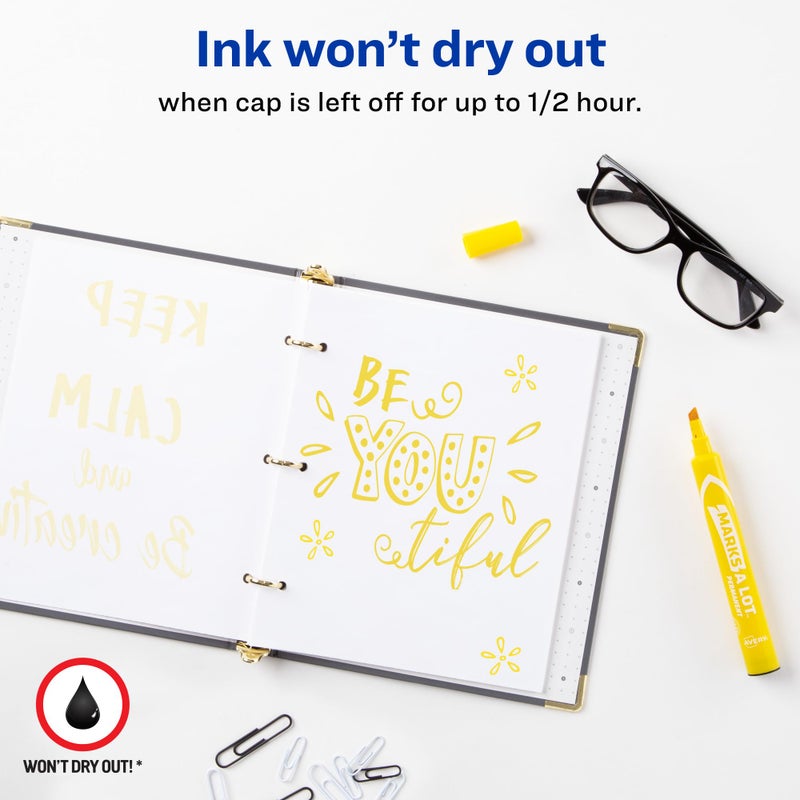 Avery Marks A Lot Permanent Markers, Chisel Tip, Large Desk-Style Size, 12 Yellow Markers (08882) - Image 3