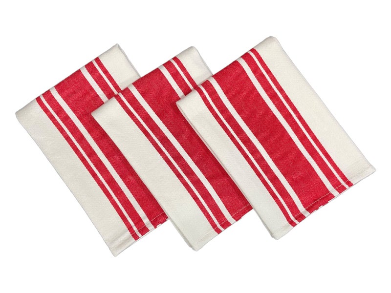 Casa De Lan Kitchen Towels Set – Pack of 3 (20’’ x 30’’) Extra Large Premium Cotton Dish Towels for Kitchen – Super Striped Towels – Absorbent – 100% Cotton – Hanging Loop – Red - Image 5