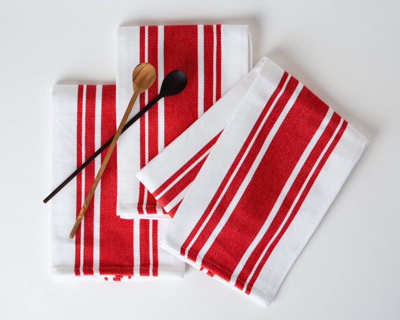 Casa De Lan Kitchen Towels Set – Pack of 3 (20’’ x 30’’) Extra Large Premium Cotton Dish Towels for Kitchen – Super Striped Towels – Absorbent – 100% Cotton – Hanging Loop – Red - Image 1