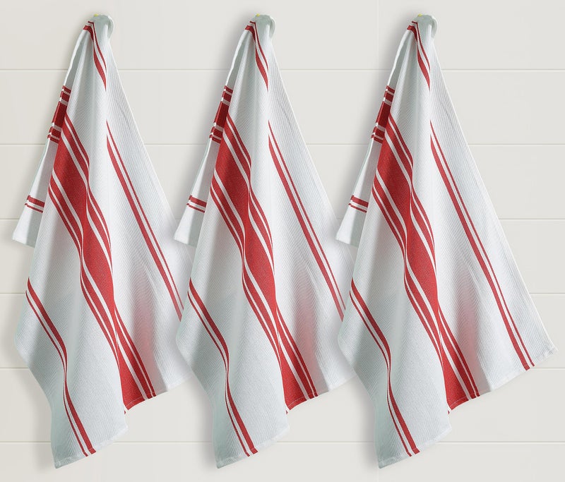 Casa De Lan Kitchen Towels Set – Pack of 3 (20’’ x 30’’) Extra Large Premium Cotton Dish Towels for Kitchen – Super Striped Towels – Absorbent – 100% Cotton – Hanging Loop – Red - Image 2