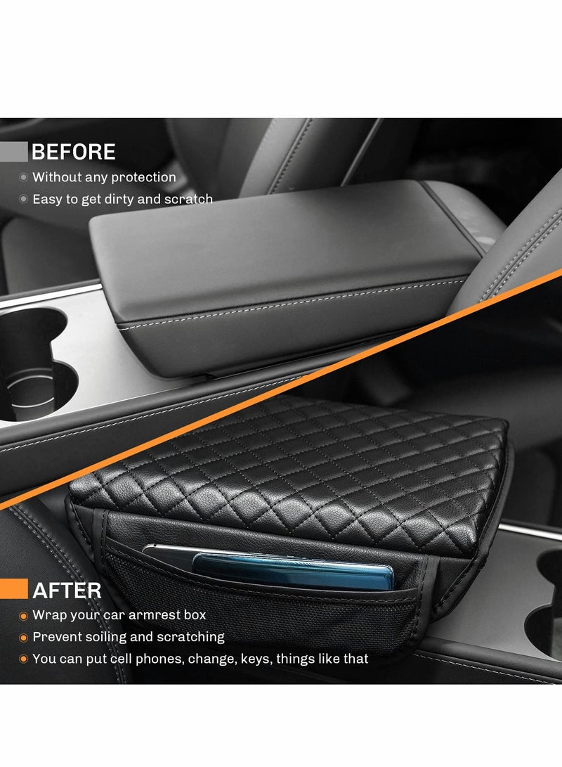 غطاء وحدة التحكم المركزية لطراز تسلا 3 وطراز Y مع جيب للهاتف، واقي ذراع من جلد PU لملحقات السيارة - Image 3