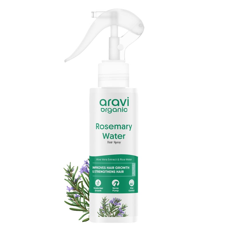 Aravi Organic Rosemary Water Hair Spray with Aloe Vera Rice Water Stimulates Hair Follicles Boosts Hair Growth Thickness Reduces Hair Fall Breakage Dandruff For Men Women 100ml