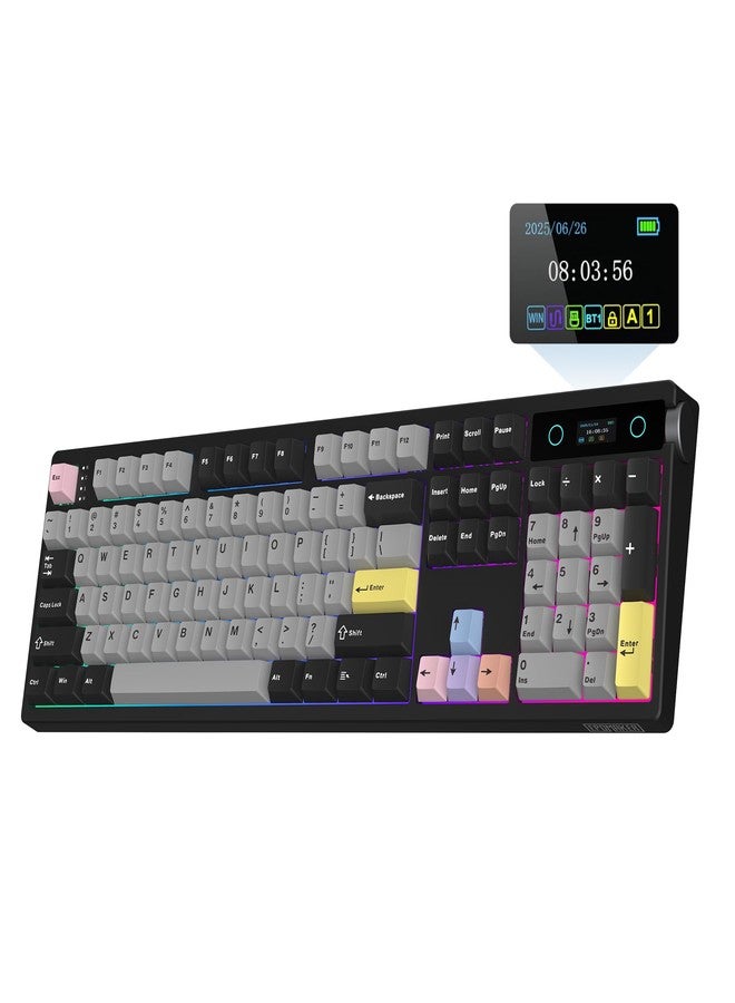 ابوماكر لوحة مفاتيح ميكانيكية كاملة الحجم EPOMAKER TH108 PRO مع شاشة ومقبض، لوحة مفاتيح ألعاب لاسلكية ببطارية 10000 مللي أمبير، حشية كريمية، تبديل سريع، برنامج تشغيل مخصص، إضاءة خلفية RGB (أسود، ملح البحر الصامت) - Image 1