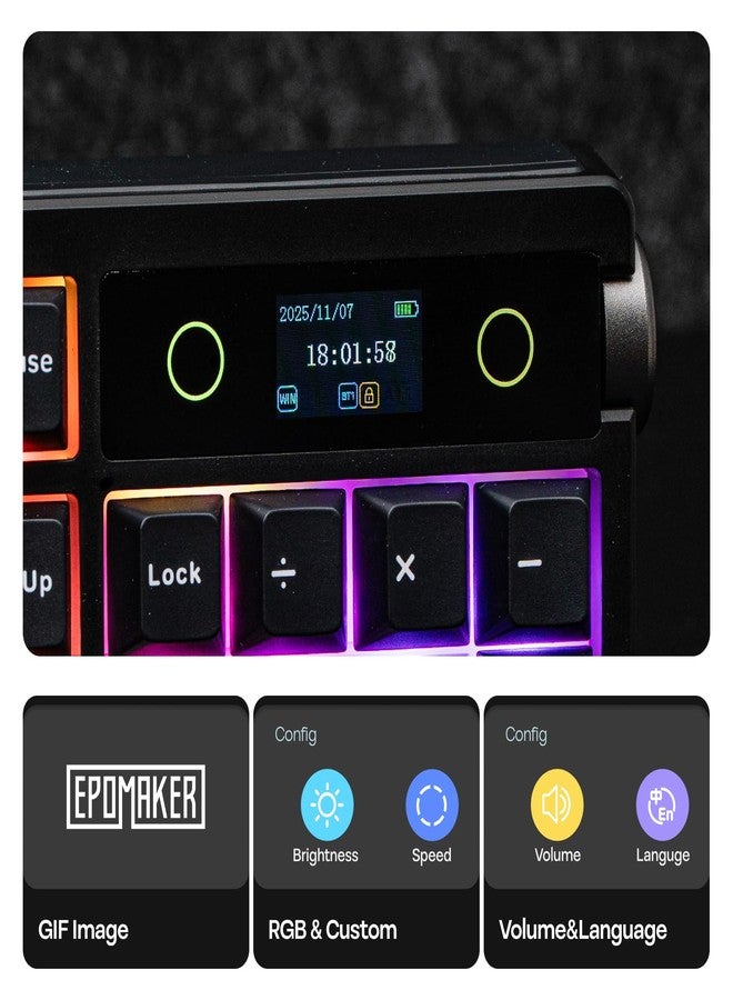 ابوماكر لوحة مفاتيح ميكانيكية كاملة الحجم EPOMAKER TH108 PRO مع شاشة ومقبض، لوحة مفاتيح ألعاب لاسلكية ببطارية 10000 مللي أمبير، حشية كريمية، تبديل سريع، برنامج تشغيل مخصص، إضاءة خلفية RGB (أسود، ملح البحر الصامت) - Image 3