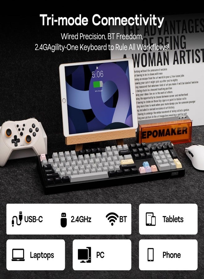 ابوماكر لوحة مفاتيح ميكانيكية كاملة الحجم EPOMAKER TH108 PRO مع شاشة ومقبض، لوحة مفاتيح ألعاب لاسلكية ببطارية 10000 مللي أمبير، حشية كريمية، تبديل سريع، برنامج تشغيل مخصص، إضاءة خلفية RGB (أسود، ملح البحر الصامت) - Image 5