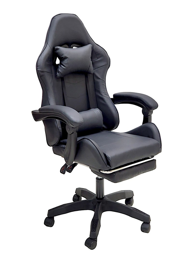 Sabir & Bros Furniture LLC SBF High Back Gaming Chair with Footrest - Premium Leather, Padded Armrests, Adjustable Height, Headrest Cushion & Reclining Backrest, Swivel Office Computer Chair, Black  - Image 1