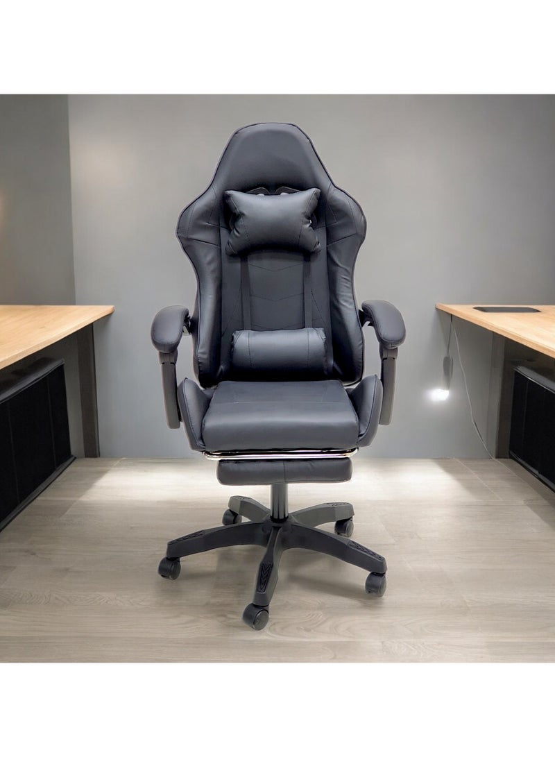 Sabir & Bros Furniture LLC SBF High Back Gaming Chair with Footrest - Premium Leather, Padded Armrests, Adjustable Height, Headrest Cushion & Reclining Backrest, Swivel Office Computer Chair, Black  - Image 2