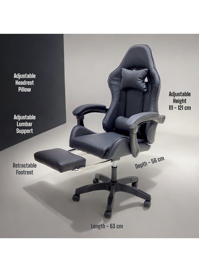 Sabir & Bros Furniture LLC SBF High Back Gaming Chair with Footrest - Premium Leather, Padded Armrests, Adjustable Height, Headrest Cushion & Reclining Backrest, Swivel Office Computer Chair, Black  - Image 3