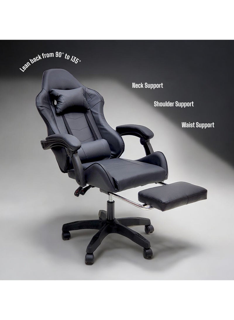 Sabir & Bros Furniture LLC SBF High Back Gaming Chair with Footrest - Premium Leather, Padded Armrests, Adjustable Height, Headrest Cushion & Reclining Backrest, Swivel Office Computer Chair, Black  - Image 4