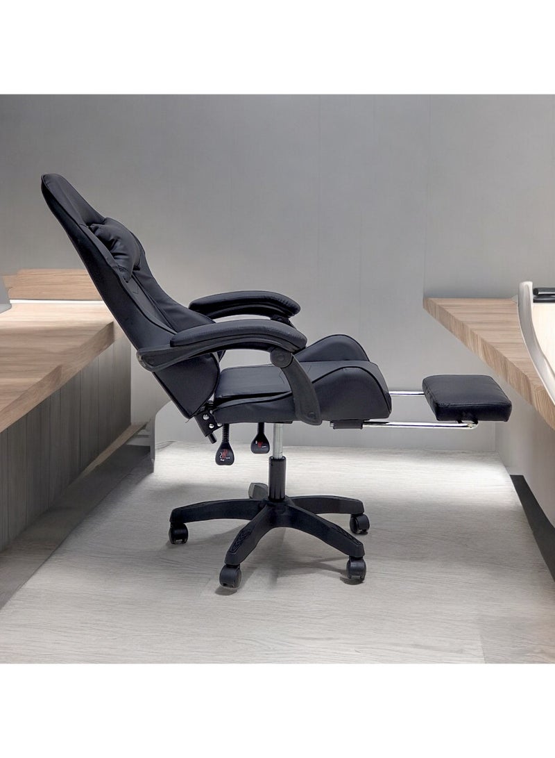 Sabir & Bros Furniture LLC SBF High Back Gaming Chair with Footrest - Premium Leather, Padded Armrests, Adjustable Height, Headrest Cushion & Reclining Backrest, Swivel Office Computer Chair, Black  - Image 5