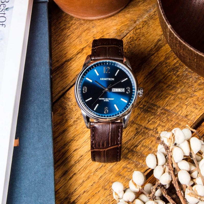 أرميترون ساعة رجالية 20/5048 بمينا وظيفة اليوم/التاريخ وحزام من الجلد بلون التمساح - Image 4