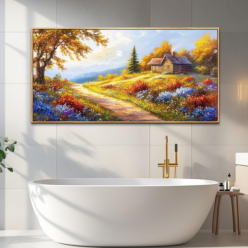 EMODA Large Rustic Landscape Wall Art – Framed Canvas for Living Room, 60x120 cm Vintage Décor - Image 5