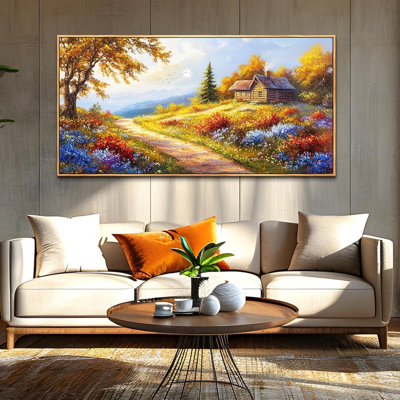 EMODA Large Rustic Landscape Wall Art – Framed Canvas for Living Room, 60x120 cm Vintage Décor - Image 2