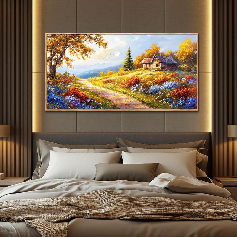 EMODA Large Rustic Landscape Wall Art – Framed Canvas for Living Room, 60x120 cm Vintage Décor - Image 3