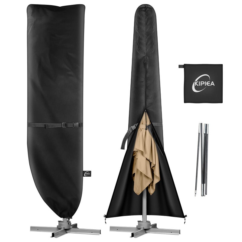Kipiea Patio Umbrella Cover for 9'-13' Cantilever Umbrella, Upgraded 600D Heavy Duty Outdoor Umbrella Covers with Support Pole and Zipper - Image 1
