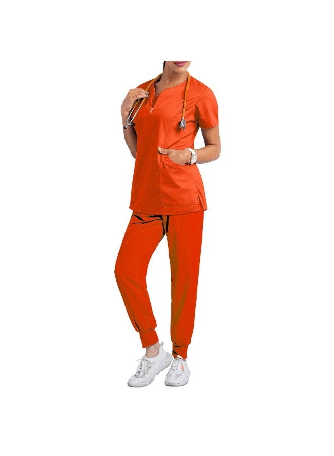 Loquat Womens Medical Scrubs Set Medical Uniform Set Orange Red - Image 1