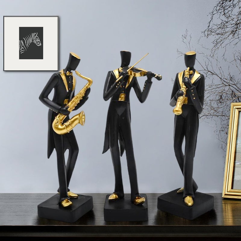 Juliahestia Modern Sculptures Home Jazz Decor Black Band Saxophone Violin Clarinet Musician Statues for Living Room Shelf Desk Office Decorations Music Figurines Collectibles Figure - Image 1