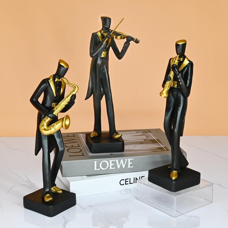 Juliahestia Modern Sculptures Home Jazz Decor Black Band Saxophone Violin Clarinet Musician Statues for Living Room Shelf Desk Office Decorations Music Figurines Collectibles Figure - Image 2