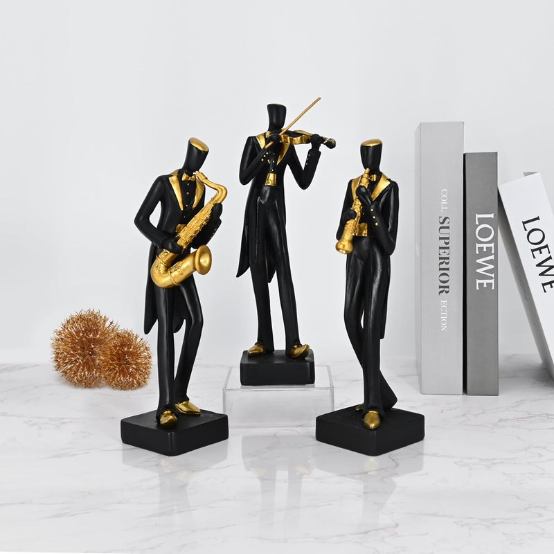 Juliahestia Modern Sculptures Home Jazz Decor Black Band Saxophone Violin Clarinet Musician Statues for Living Room Shelf Desk Office Decorations Music Figurines Collectibles Figure - Image 3