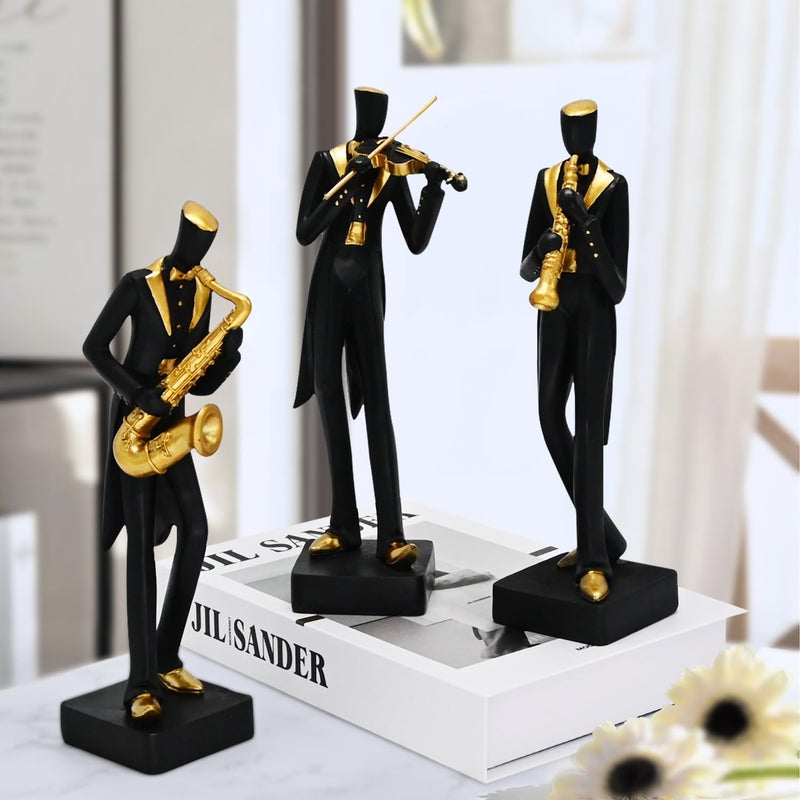 Juliahestia Modern Sculptures Home Jazz Decor Black Band Saxophone Violin Clarinet Musician Statues for Living Room Shelf Desk Office Decorations Music Figurines Collectibles Figure - Image 4