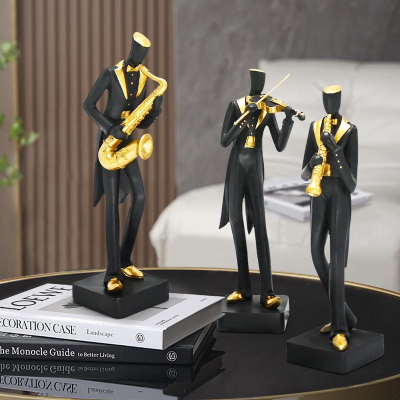 Juliahestia Modern Sculptures Home Jazz Decor Black Band Saxophone Violin Clarinet Musician Statues for Living Room Shelf Desk Office Decorations Music Figurines Collectibles Figure - Image 5