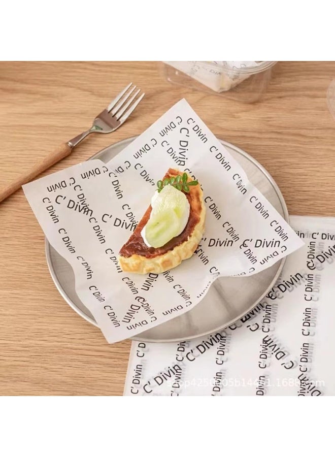 100Pcs Wax Paper Sheets for Food, Basket Liners Food Picnic Paper Sheets Greaseproof Deli Wrapping Sheets,BBQ paper,White background with printed French text - Image 1