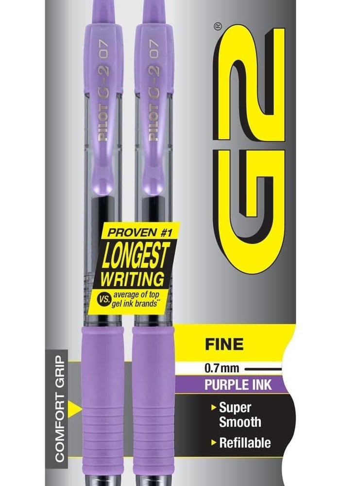 Pilot G2 Premium Refillable Gel Pens, Fine Point, Purple Ink, 2-Pack