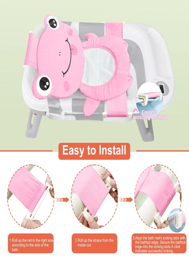 AIR&TREE Baby Bath Seat Support Net, Quick Drying, Adjustable, Comfortable, Non-Slip, Infant Bathtub Sling Shower Mesh for a Tub, Soft Newborn Bath Mat (Deep Pink Frog) - Image 4