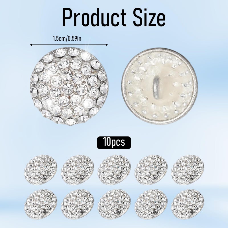 Yuomeaz 10 Pcs Rhinestone Button, Crystal Sew on Buttons, Silver Rhinestones Buttons for Clothes, Sewing Wedding Bridal Clothes, DIY Crafts Decorations Supplies - Image 2