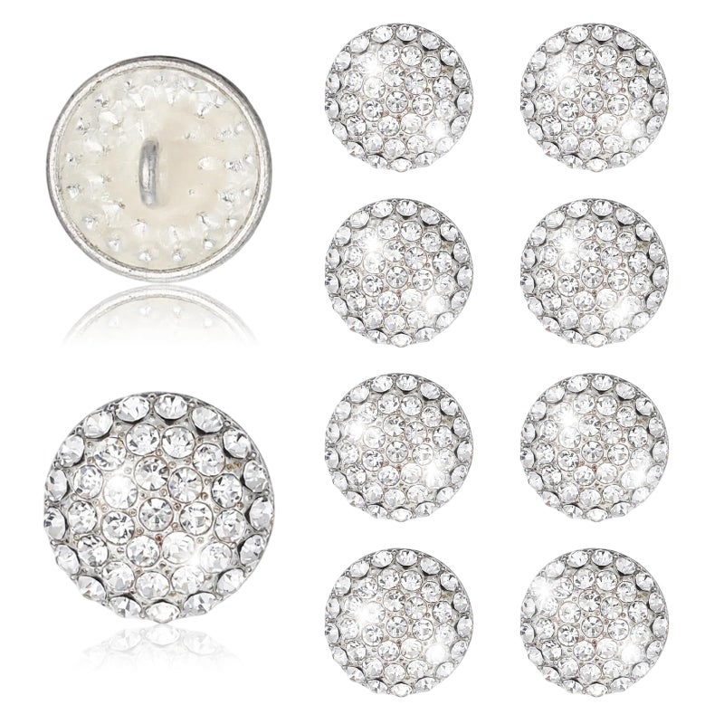 Yuomeaz 10 Pcs Rhinestone Button, Crystal Sew on Buttons, Silver Rhinestones Buttons for Clothes, Sewing Wedding Bridal Clothes, DIY Crafts Decorations Supplies - Image 1